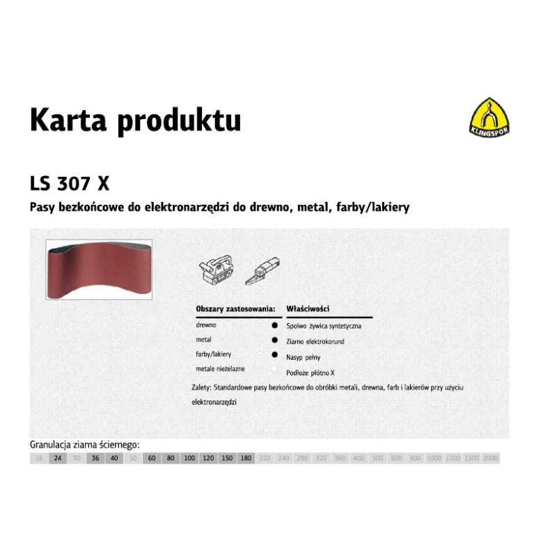 KBLS307X240 KLINGSPOR ELEKTRONINIAI ĮRANKINIAI DIRŽAI LS307X 100mm x 915mm gr.240 /12vnt.