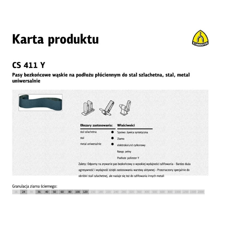 KBCS411Y100x2000 KLINGSPOR ELEKTRONINIAI RIEDILIAI CS411Y 100mm x 2000mm gr. 40 /12 vnt. NERŪDIJANTIS PLIENAS