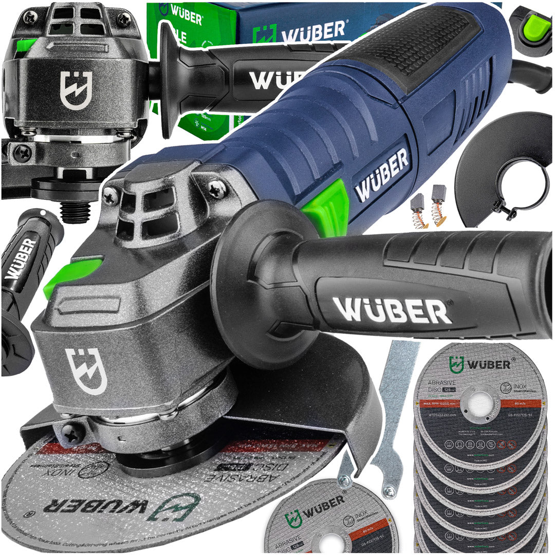 Kampinis šlifuoklis Wuber 125mm 1500w + 10 pjovimo diskų