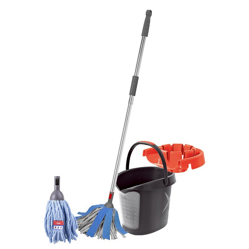 Grindų valymo rinkinys Zyle ZYCLEANSET, 4 dalių - šepetys su pakaitine šluoste ir kibiras su nugręžikliu