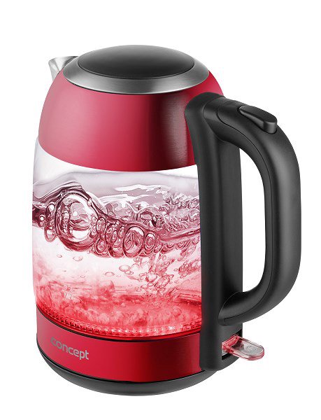 Concept RK4081 elektrinis virdulys 1,7 L 2200 W Juoda, Raudona, Nerūdijančiojo plieno, Permatomas