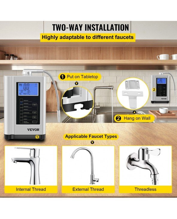 VEVOR šarminio vandens jonizatorius PH3.5-10.5 vandenilio generatorius mašinos valytuvas 3.8in LCD