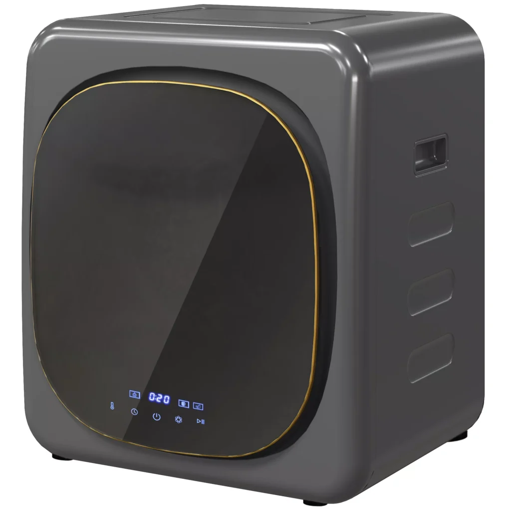HOMCOM Mini džiovyklė su 6 programomis, LED jutikliniu ekranu, 4 kg, iki 60℃, 800W, pastatoma arba montuojama ant sienos, su išmetimo sistema ir apsauga nuo perkaitimo, drabužių džiovyklė, pilka