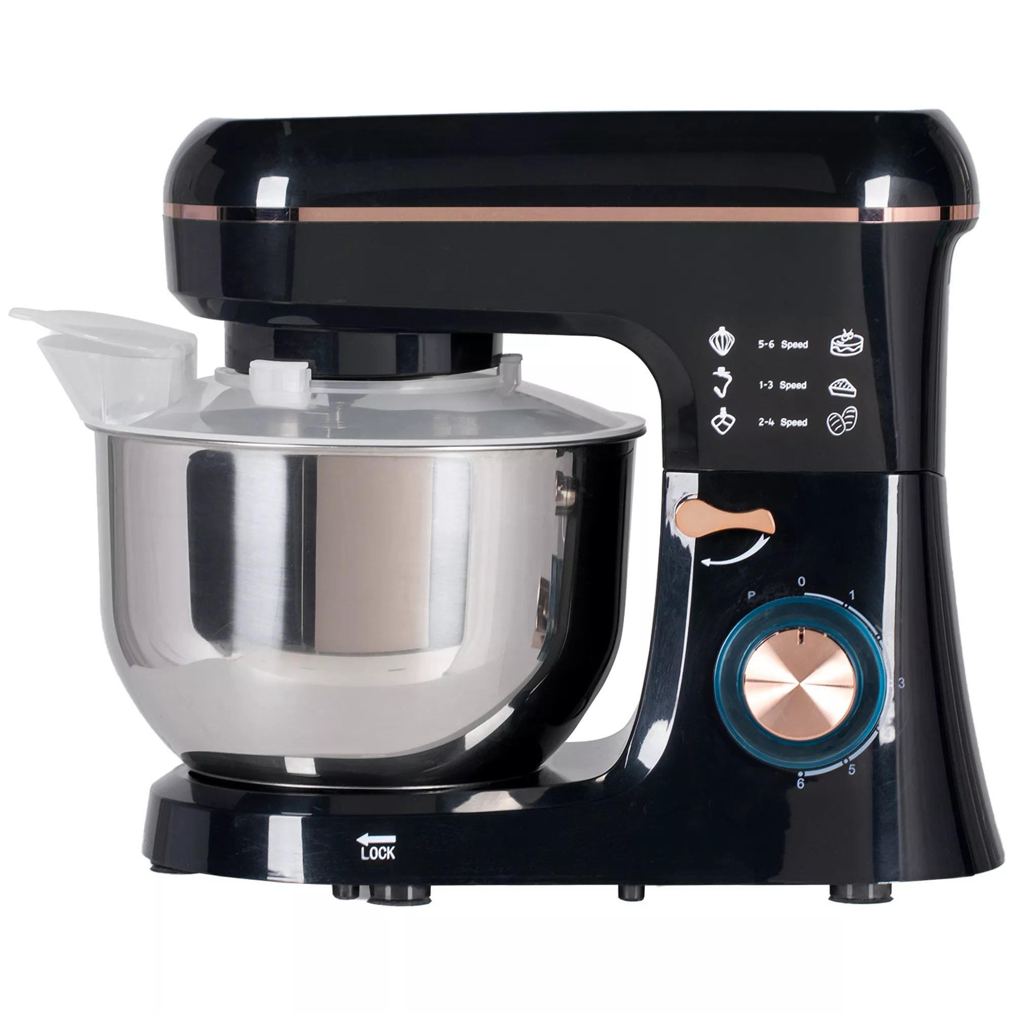 HOMCOM Maisto procesorius Minkymo mašina 5,5 l Nerūdijančio plieno dubuo 1400 W 6+P greitis Tešlos maišytuvas su tešlos kabliu, tešlos kabliu, plaktuvu, apsauga nuo purslų, tešlos grandikliu ir kiaušinių atskirtuvu Juoda