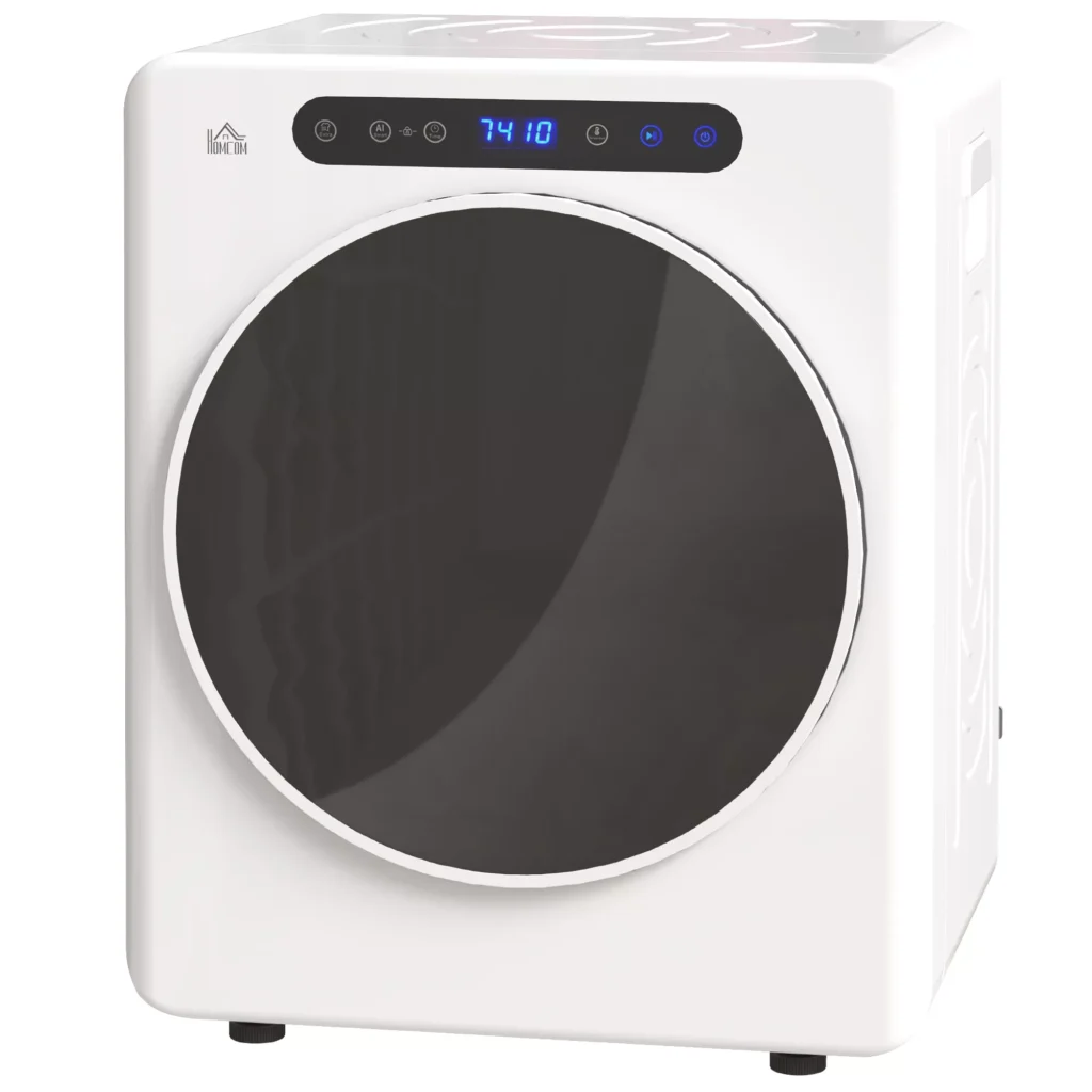 HOMCOM Džiovyklė, 6 programos, 40-60℃, 4 kg talpa, kompaktiškas, lietimui jautrus valdymas, baltas