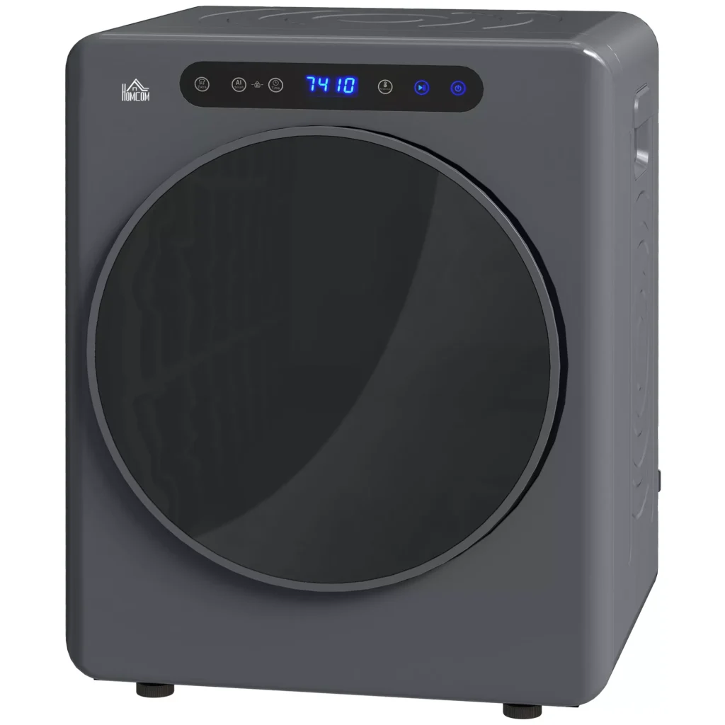 HOMCOM skalbiamosios džiovyklės, 6 programos, 40-60 ℃, 4 kg talpa, kompaktiška, lietimui jautrus valdymas, pilka