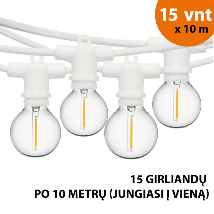 Lauko girlianda (LED lemputės) 150 m Perl balta