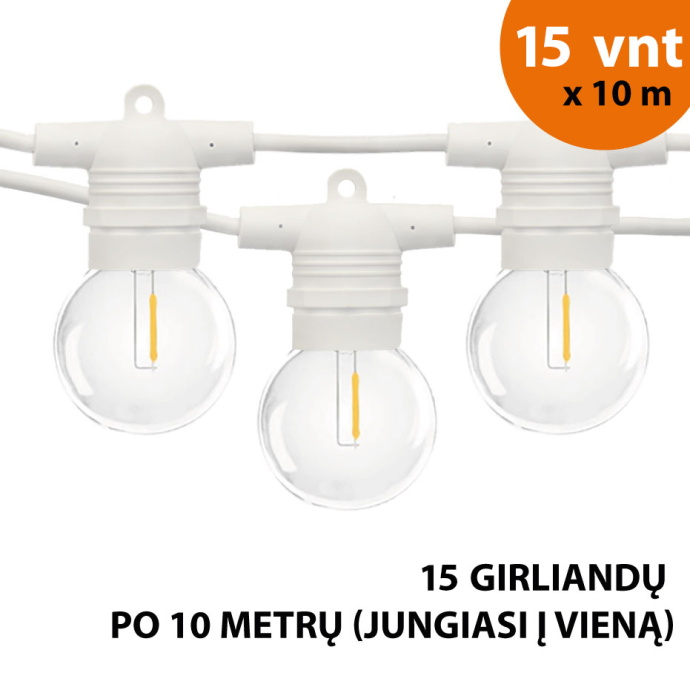 Lauko girlianda (LED lemputės) 150 m Glow balta