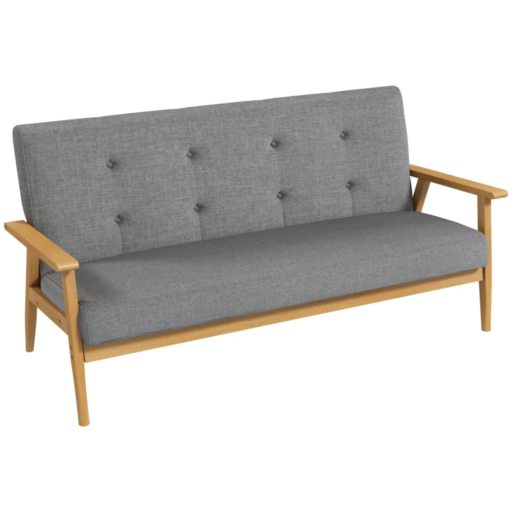HOMCOM 3 vietų sofa, sofa su porankiais, atlošo pagalvėlėmis, svetainės sofa su lino imitacija, minkšta sofa svetainei, miegamajam, 154,5 x 69,5 x 73 cm, tamsiai pilka