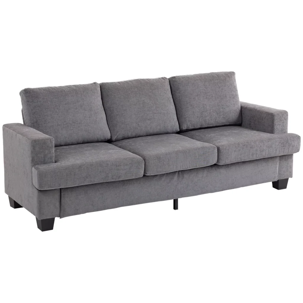 HOMCOM 3 vietų sofa, svetainės sofa 3 asmenims, audinio danga, plieno rėmas, minkšta sofa, pilka
