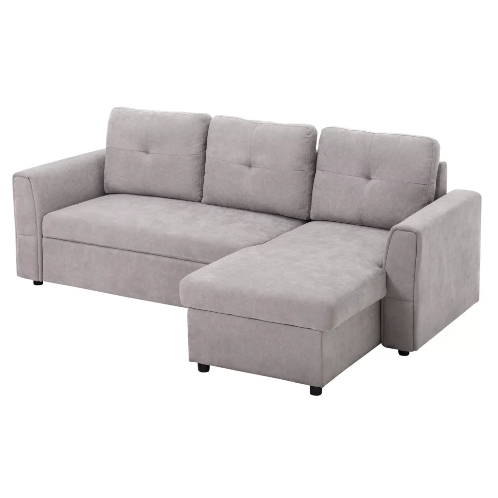 HOMCOM 3 vietų sofa-lova su atlošiamu foteliu, pilka
