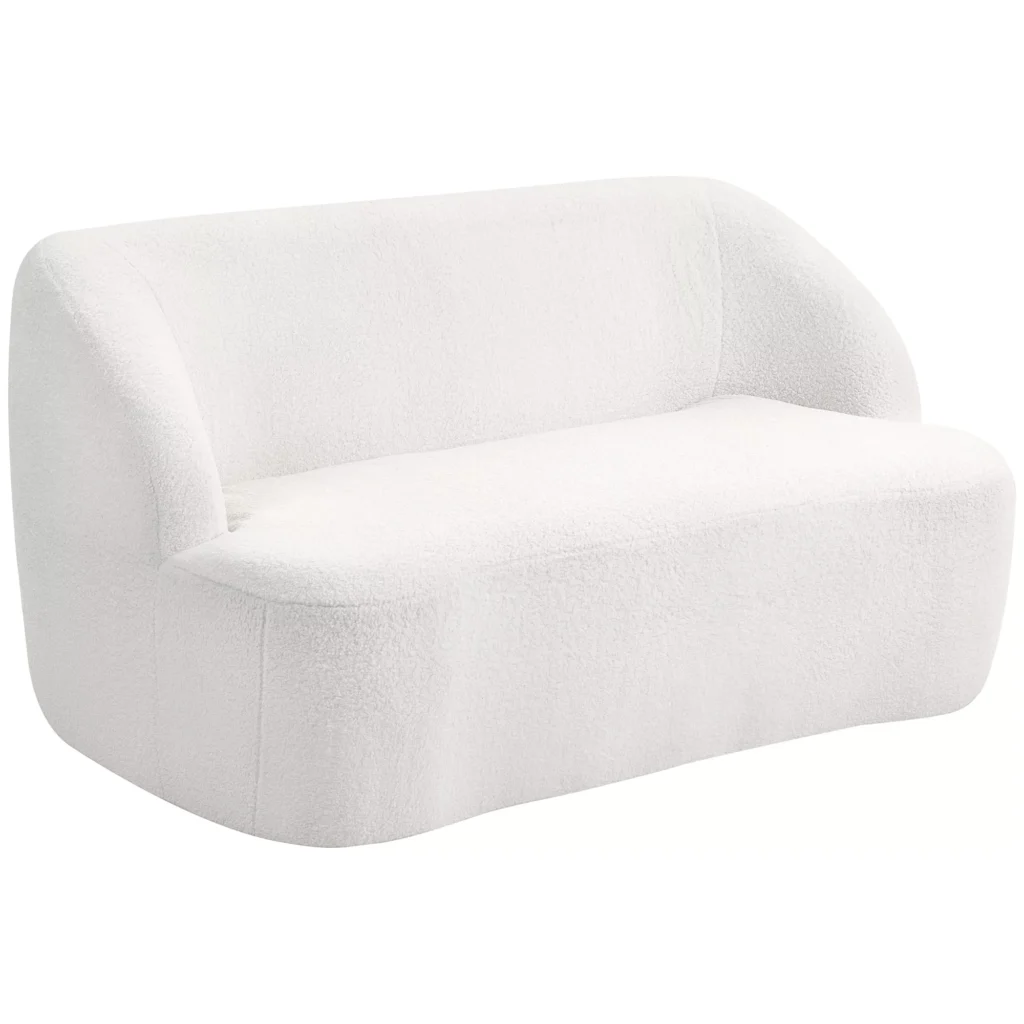 HOMCOM Dvivietė minkšta sofa, lenktas dizainas, su flisiniu apmušalu, skirta svetainei, miegamajam, namų biurui, kreminė balta