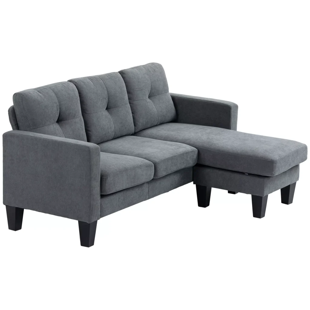 HOMCOM kampinė sofa-lova su keičiama chaise longue dalimi, L formos kampinis minkštasuolis su spyruoklių pagrindu, didelio tankio putplasčiu, lino audinio išvaizda svetainei, miegamajam, tamsiai pilka