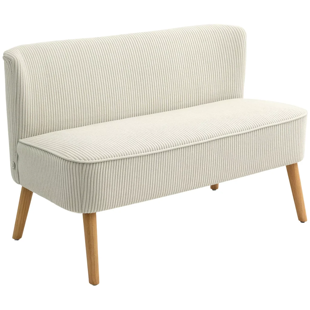 Moderni 2 Vietų Velvetinė Sofa be Porankių | Kreminė Balta, 117x56.5x77 cm