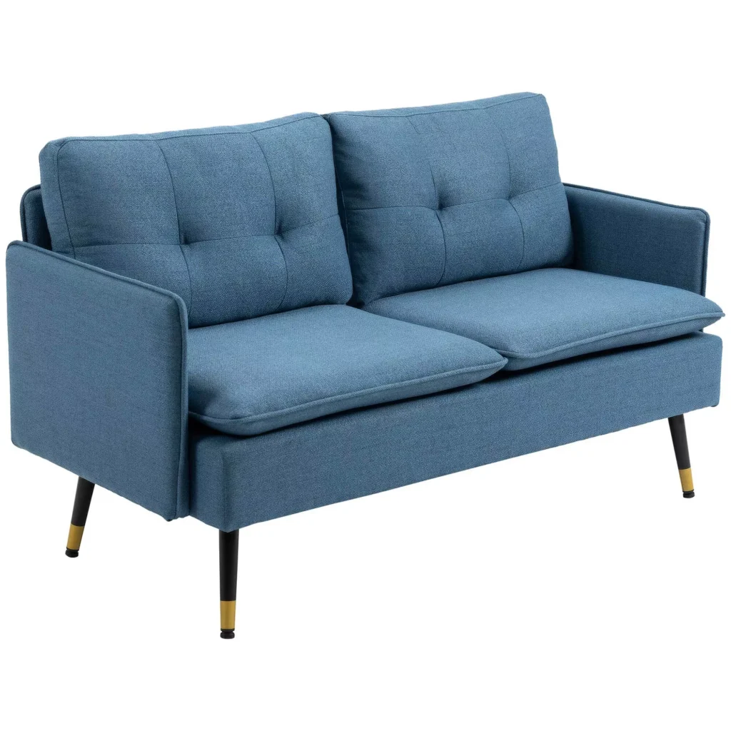 2 Vietų Sofa su Stora Pagalve | Minkšta Sofa su Plieninėmis Kojelėmis, Dvigulė, Tamsiai Mėlyna, Moderni