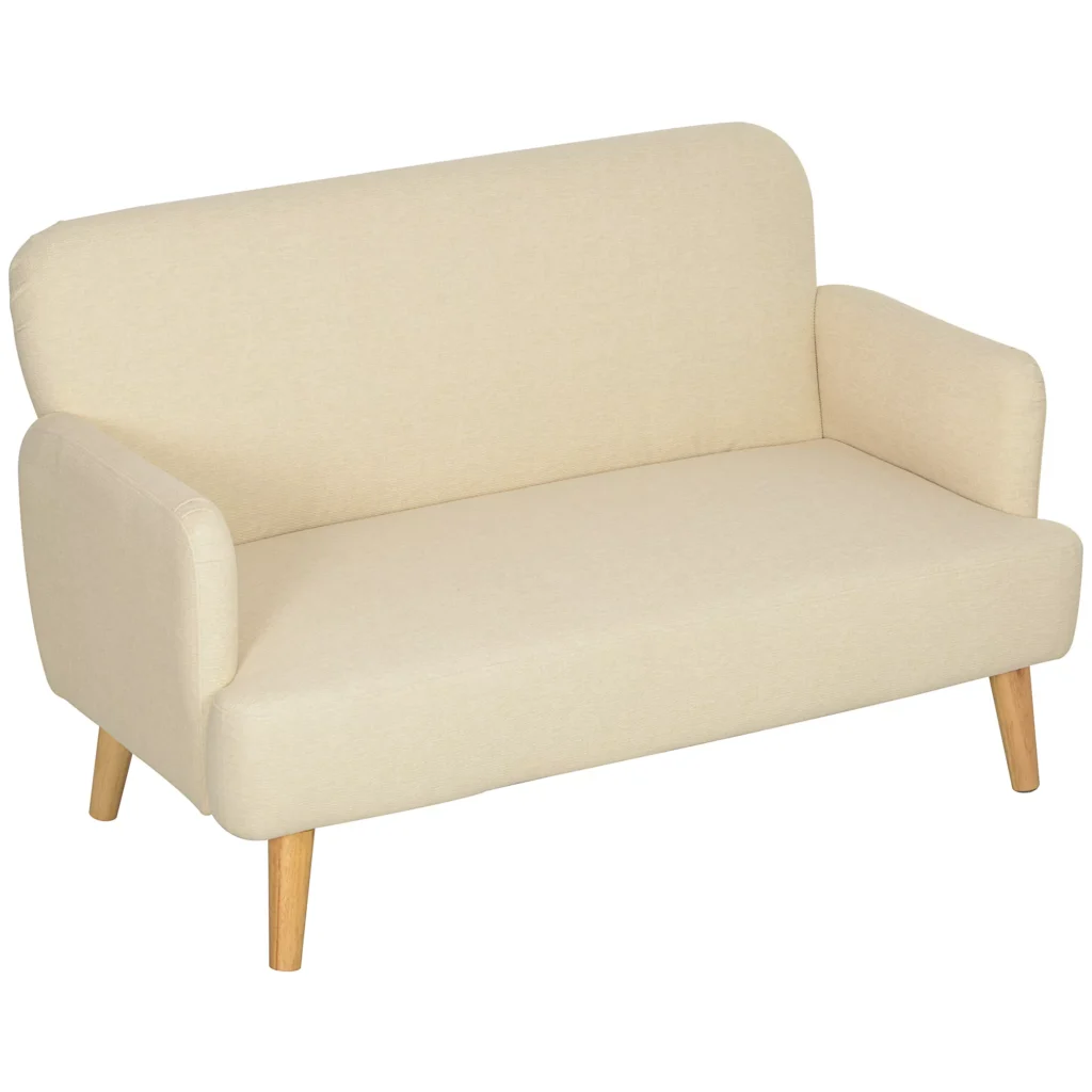 2 vietų sofa, medinės kojos, 130 x 74 x 79 cm, kreminė