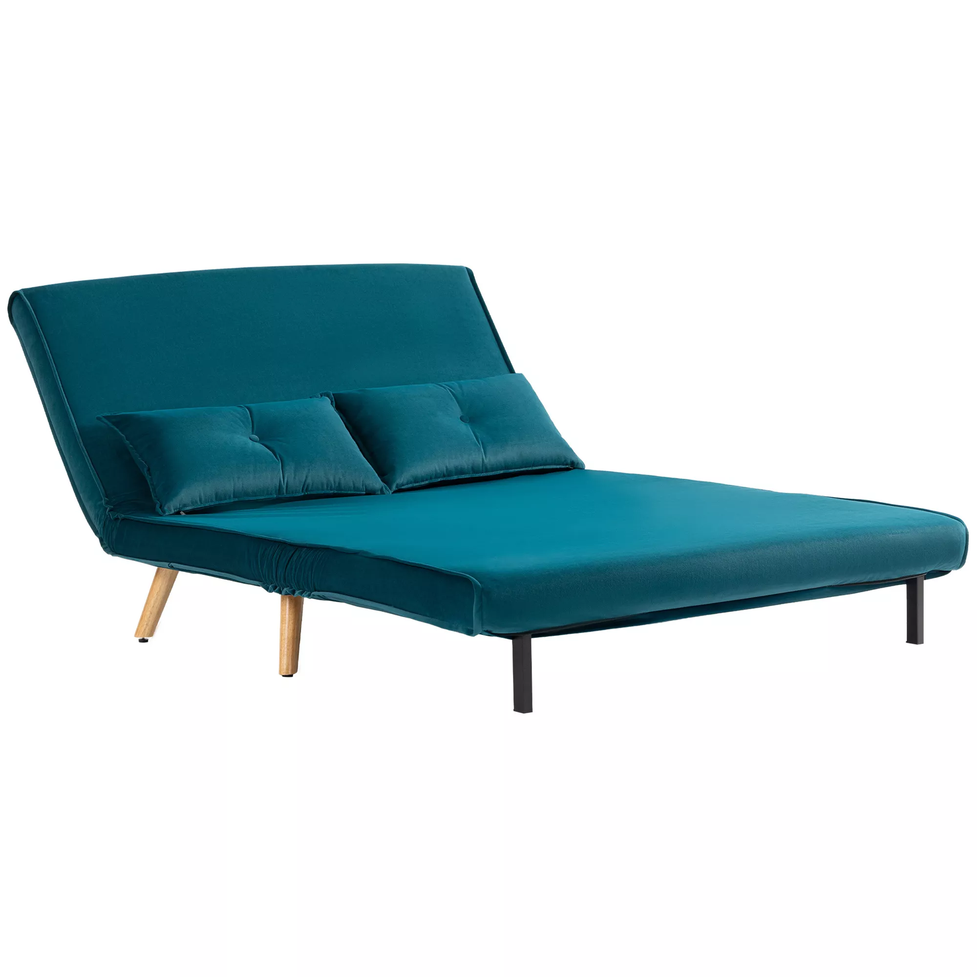 HOMCOM 2 vietnesguolis miegamoji sofa, sofa-lova, transformuojama sofa-lova, reguliuojama nugarėlė, audinio danga, metalinis rėmas, žalia