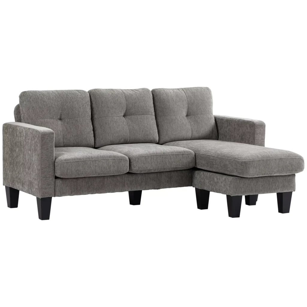 HOMCOM kampinis sofa, kampinė sofa su atidaroma kušetė, L formos sofa, lininio audinio apmušalas, 186 x 130 x 84 cm, rudas