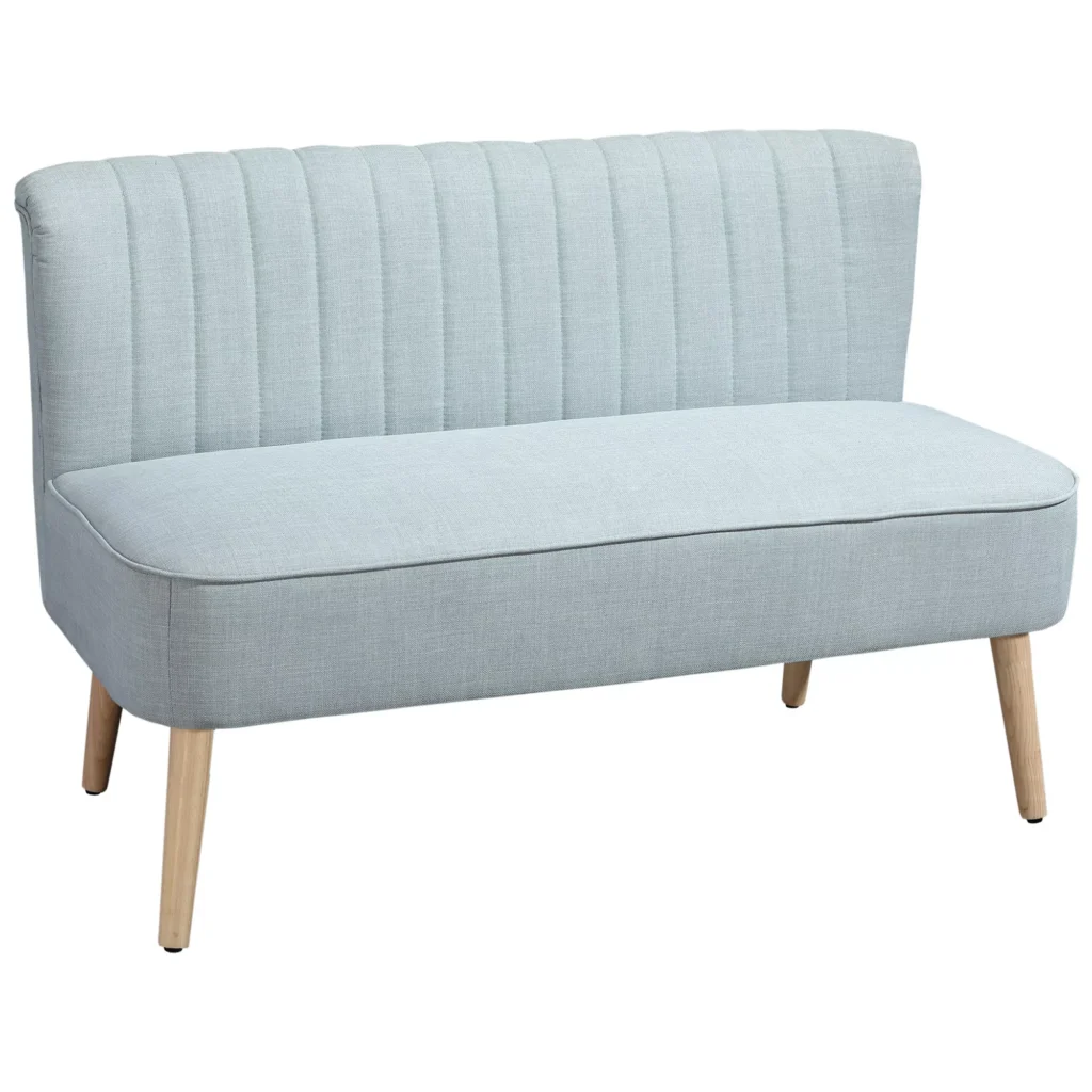 HOMCOM 2 vietų medžiaginė sofa Minkšta sofa, poilsio sofa, medis, putplastis, šviesiai žalia, 117 x 56,5 x 77 cm