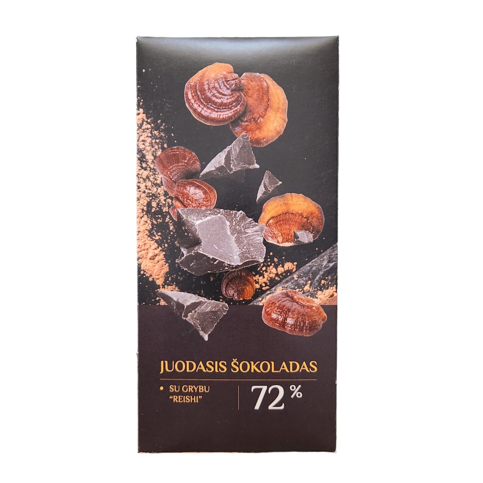 JUODASIS ŠOKOLADAS SU GRYBU “REISHI” 75g.