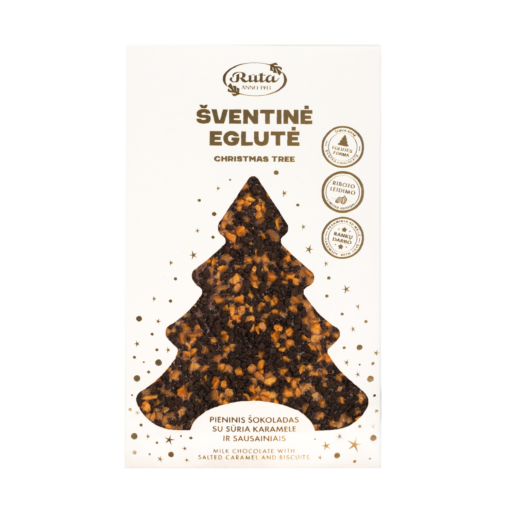 Pieninis šokoladas su sūria karamele ir sausainiais „Šventinė eglutė“, 100 g