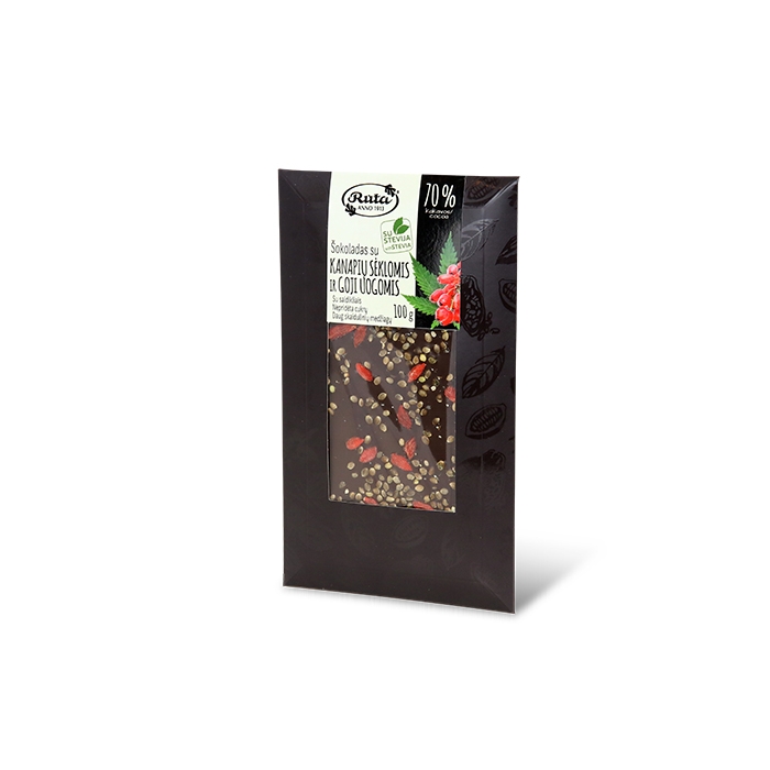 Šokoladas su kanapių sėk. ir goji uogomis, 100g