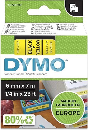 Dymo D1 6mm Black/Yellow labels 43618