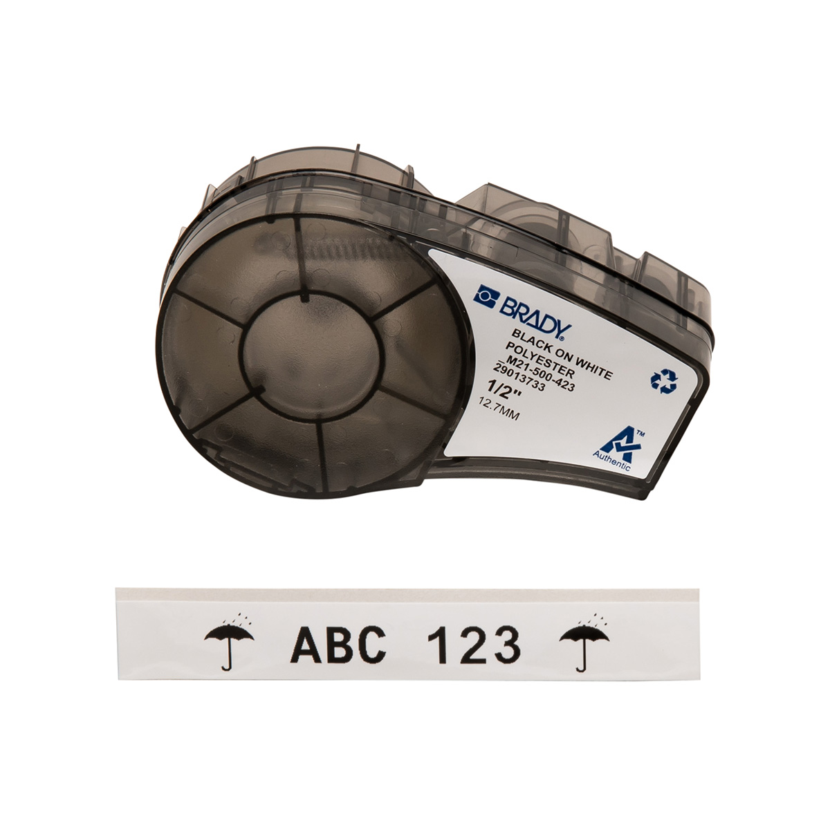 Etiketės polisterinės blizgios 12.7mm x 6.40m M21-500-423 BRADY