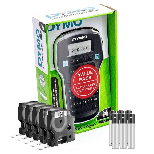 DYMO LabelManager 160 Etikečių Spausdintuvas (S0946340) + 5 vnt. D1 9mm x7m / juodas ant baltos + Elementai