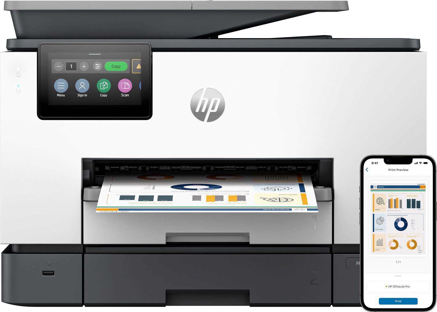 HP OfficeJet Pro Wireless All-in-One Color Spausdintuvas, Two-sided printing; Copier, Scanner
