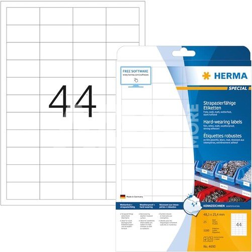 Herma Hardwearing Labels 4690 25 Sheets 1100 pcs. 48,3x25,4