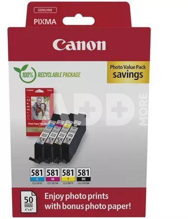 Canon CLI-581 BK/C/M/Y Ink Cartridge + Photo Paper Value Pack