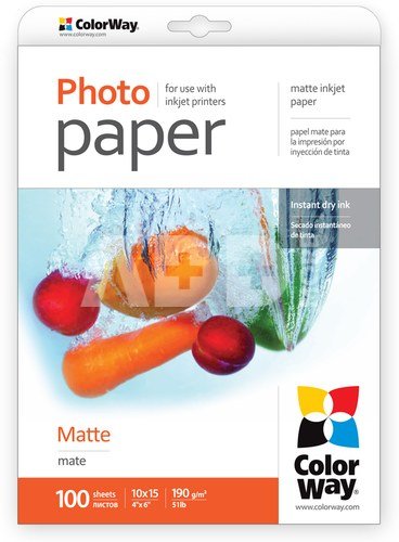 ColorWay Matte Photo Paper, 10x15, 190 g/m2, 100 sheets