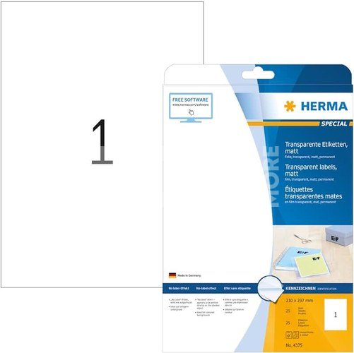 Herma Transparent Labels 210X297 25 Sheets DIN A4 25 pcs. 4375