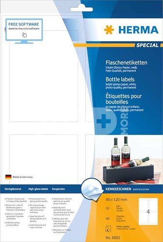 Herma Bottle Labels INK 90x120 10 Sheets DIN A4 40 pcs. 8882