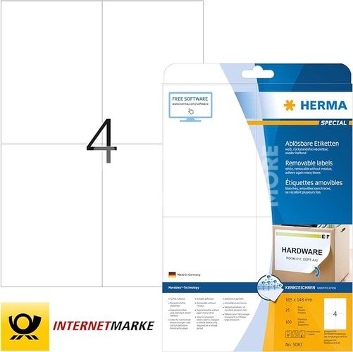 Herma Removable Labels 105X148 25 Sheets DIN A4 100 pcs. 5082