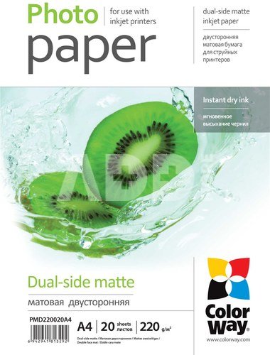 ColorWay Matte Dual-Side Photo Paper, A4, 220 g/m2, 20 sheets
