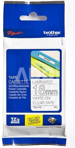 Brother TZ-E145, 18mm, white on clear, adhesive, p-touch tape