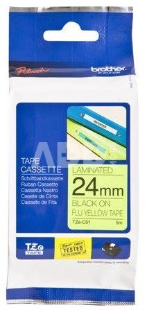 Brother TZ-EC51, 24mm black on fluro yellow tape
