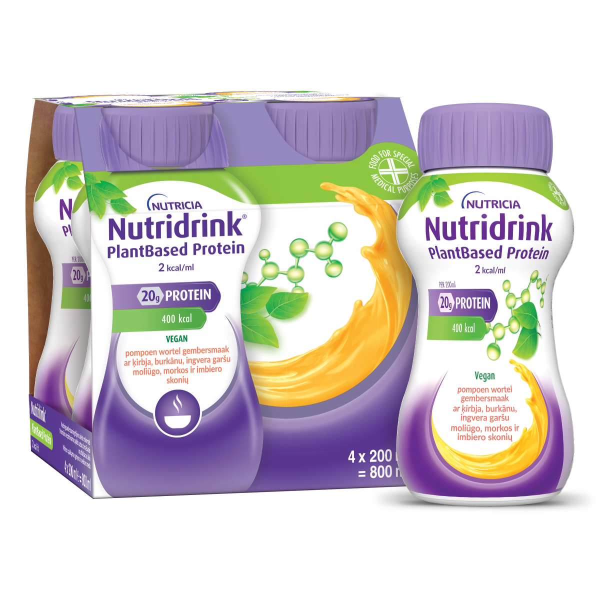 NUTRIDIRNK PLANTBASED,  moliūgo, morkos ir imbiero skonių 2,0 kcal/ml, 4x200ml