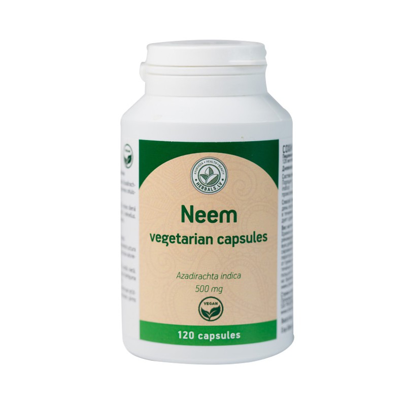 Vegetariškos NEEM kapsulės, Herbals, 120 vnt., 500 mg.