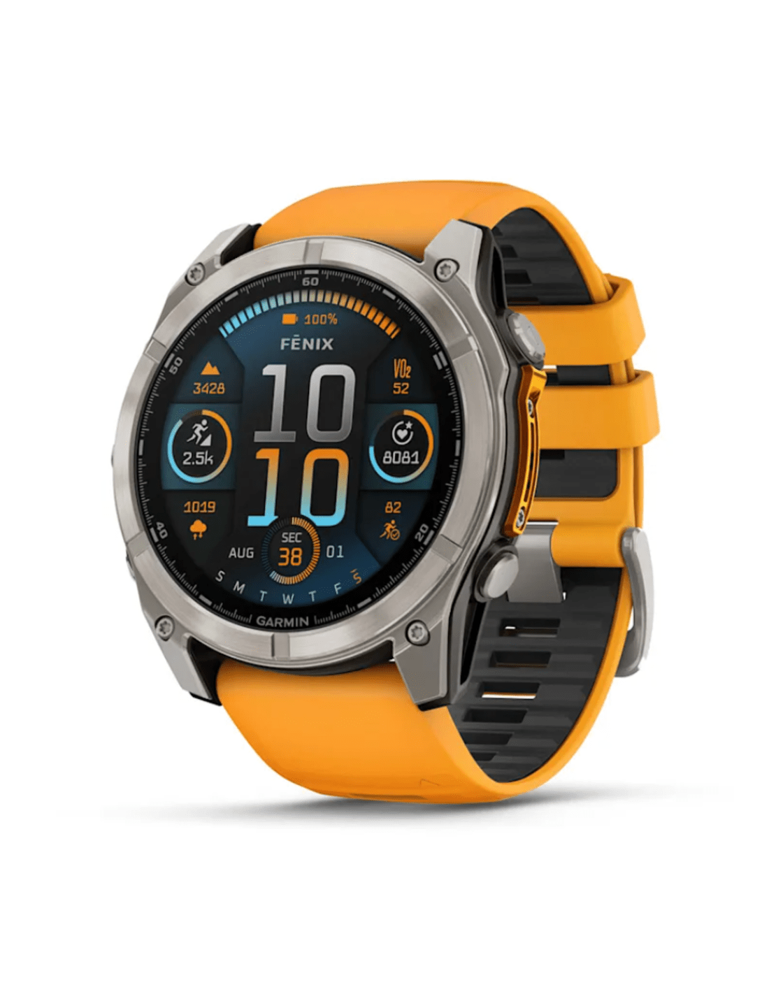 Garmin Fenix 8 51mm, AMOLED, Titano spalvos su oranžine apyranke