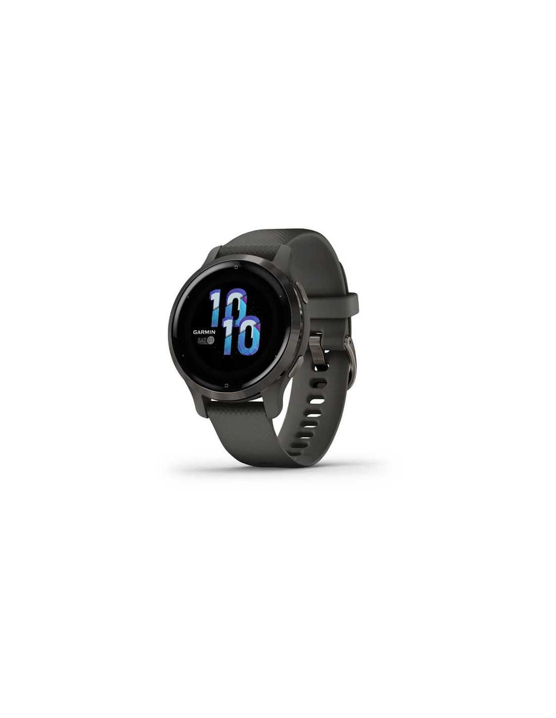 GARMIN VENU®2S Skalūno spalvos nerūdijančiojo plieno apvadas, su grafito spalvos korpusu ir silikoniniu dirželiu