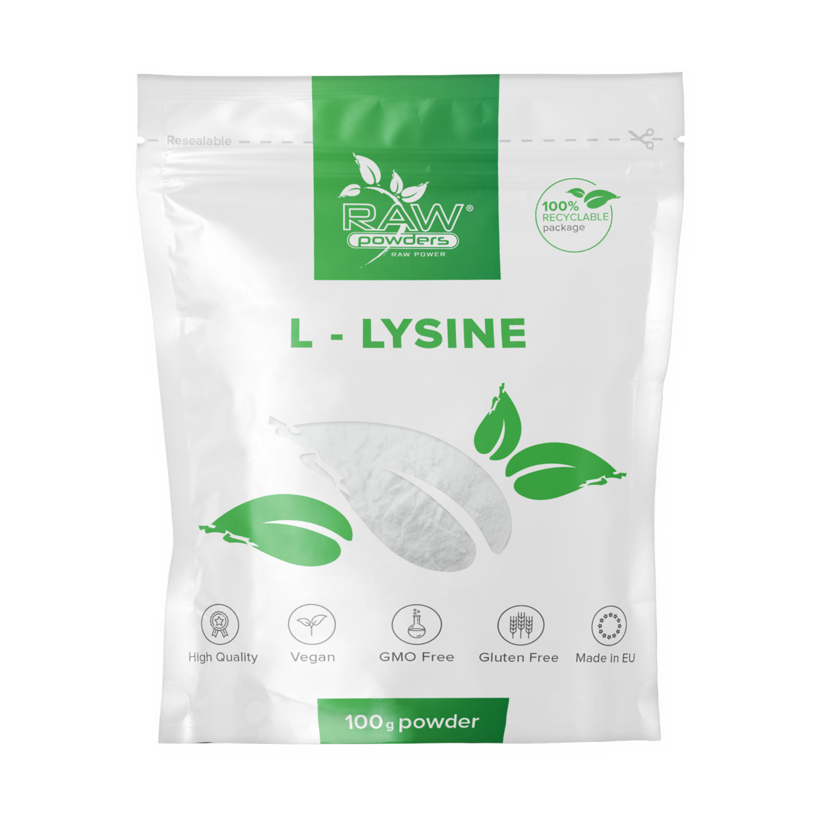 RAW POWDERS L-LIZINO milteliai, 100 g