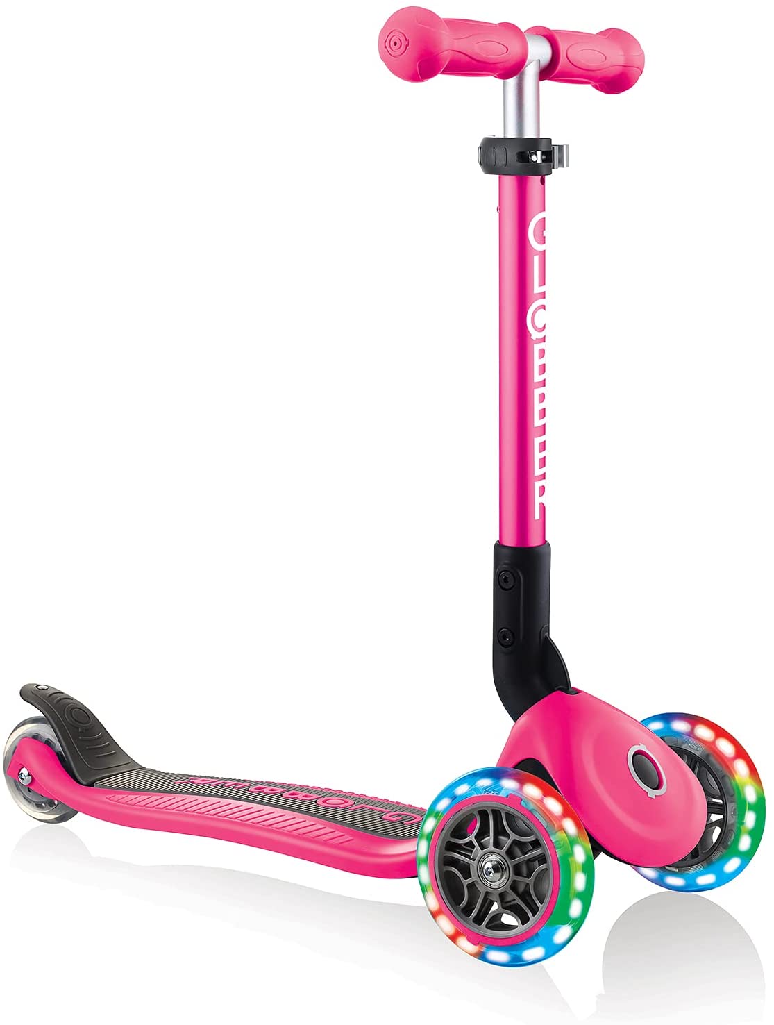 Vaikiškas paspirtukas Globber Junior Foldable Lights, rožinis