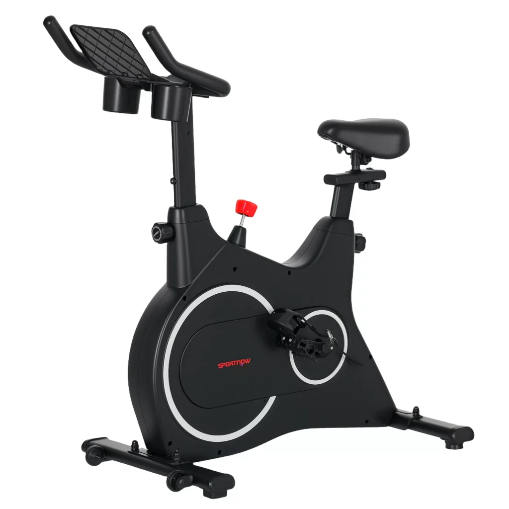 SPORTNOW gulintis namų treniruoklis su magnetiniu pasipriešinimu, LCD monitoriumi, sėdimas treniruoklis su reguliuojama sėdyne ir rankena, planšetinio kompiuterio laikikliu, butelių laikikliu, iki 120 kg