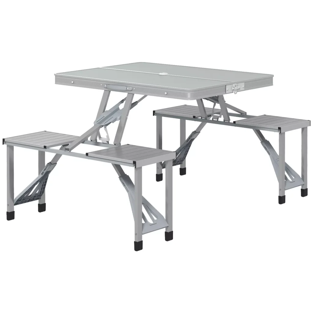 Sulankstomas stovyklavimo stalas su 4 kėdėmis 85,5 x 135 cm pilka spalva