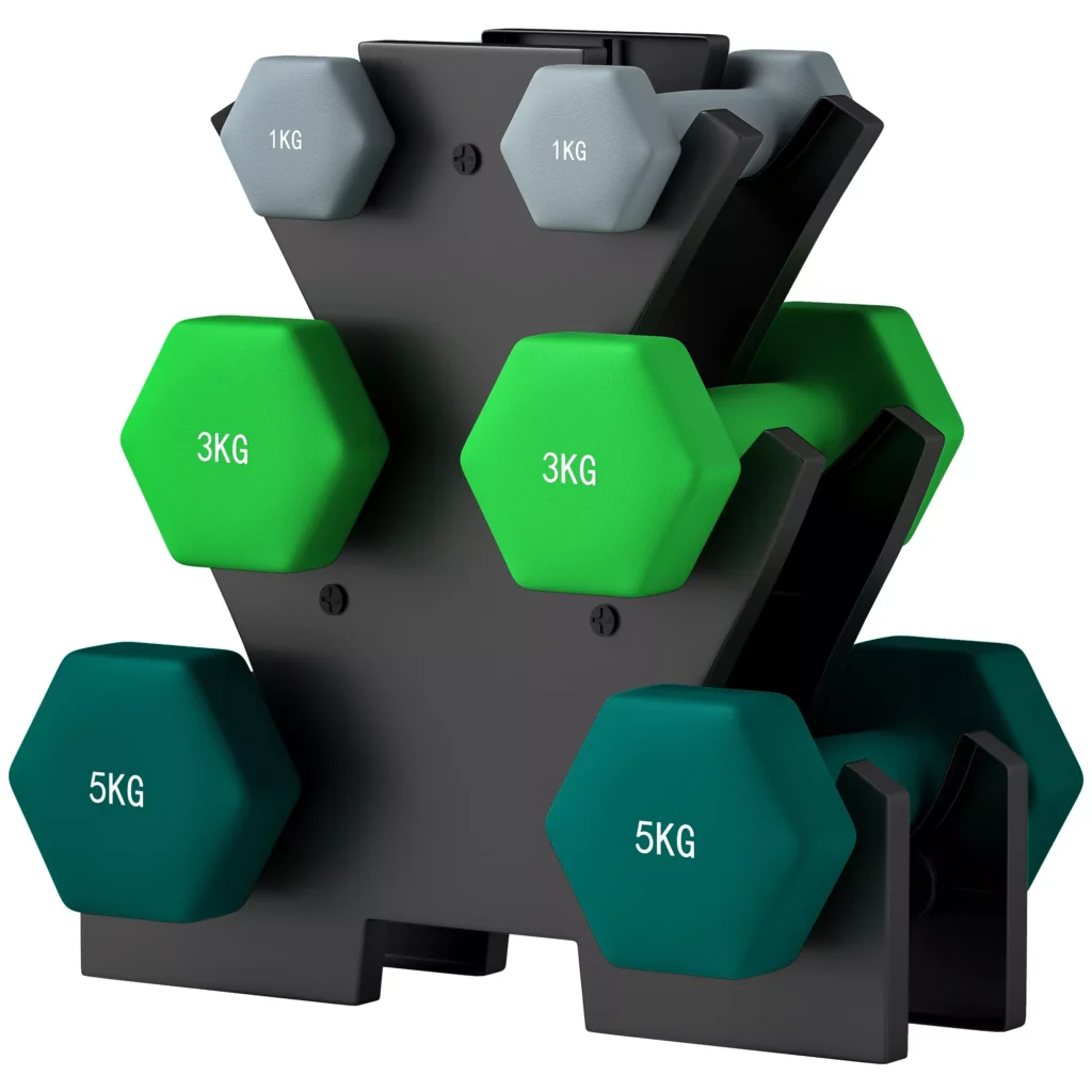 Svarmenų rinkinys su stovu 2 x 1 kg, 2 x 3 kg, 2 x 5 kg