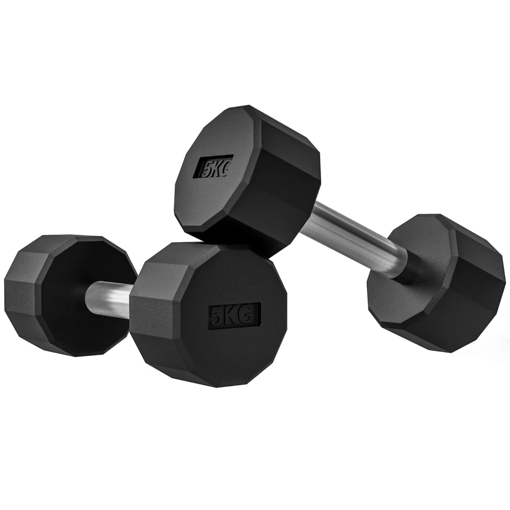 10 kg metalinių hantelių rinkinys, 5 kg x 2 vnt.
