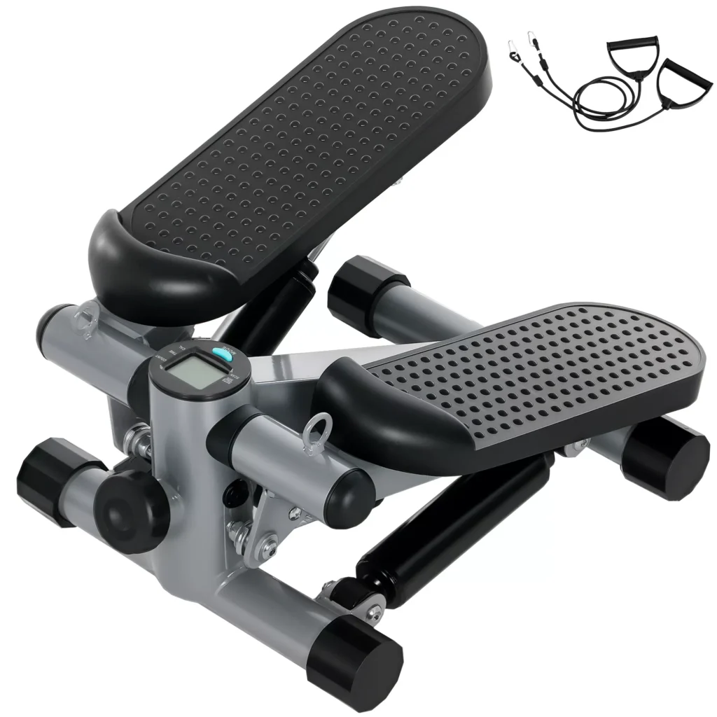SPORTNOW 2 viename mini elipsinis treniruoklis namams su galios lynais, aukštyn-žemyn svyruojantis elipsinis treniruoklis su LCD ekranu, elipsinis treniruoklis namų treniruoklis iki 100 kg kojų/rankų treniruotėms, namų biuro fitneso pratimams, pilka